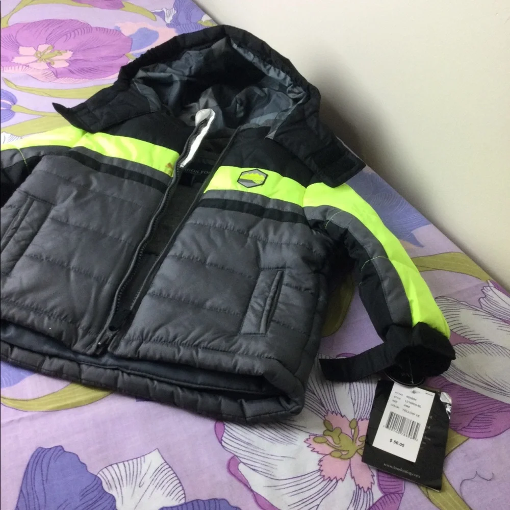 NWT London Fog toddler Boy Water resistant puffy Jacket Gray/Black